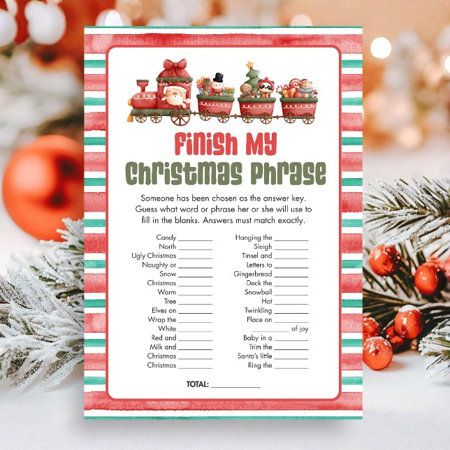 Cartão De Festividades Christmas Finish the Christmas Phrase Game (Christmas Game Card )