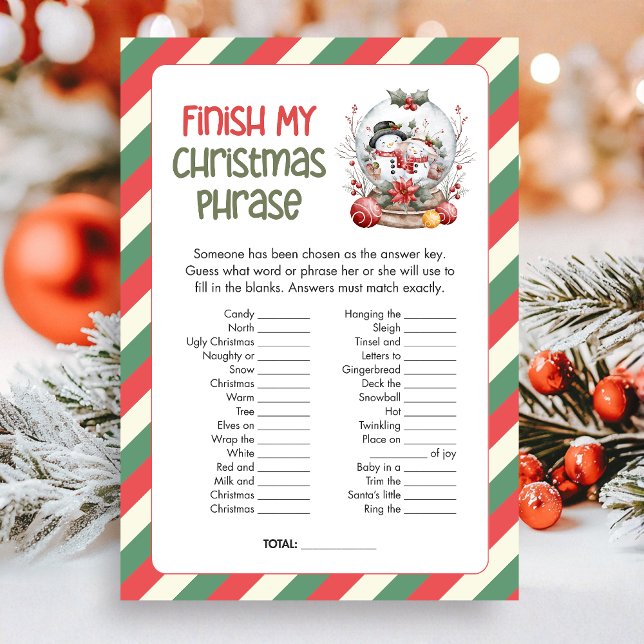 Cartão De Festividades Christmas Finish the Christmas Phrase Game (Finish the Christmas Phrase Christmas Game Card)