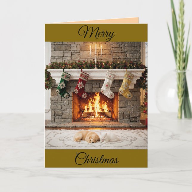 Cartão De Festividades Christmas Fireplace Card (Frente)