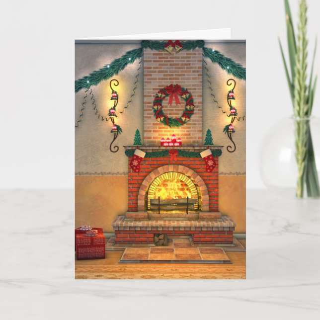 Cartão De Festividades Christmas Fireplace Card (Frente)