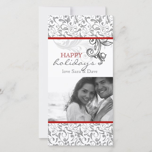 Cartão De Festividades Christmas Floral Romantic Photo Card Red (Frente)