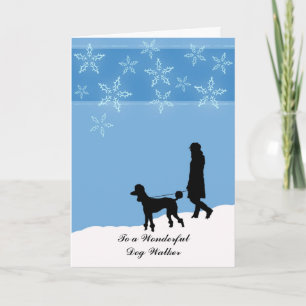 Cartão De Festividades Christmas for Dog Walker, Poodle Walking in Snow