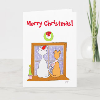 Cartão De Festividades Christmas: Friends (Cat & Dog)