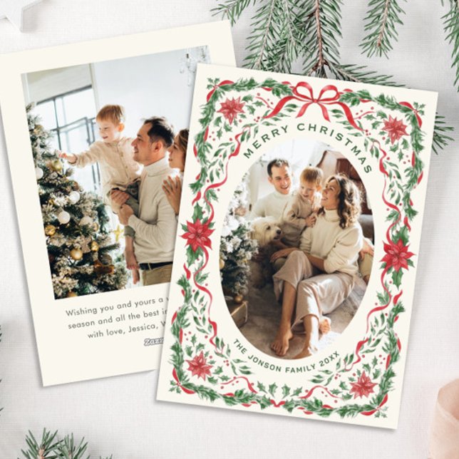 Cartão De Festividades Christmas Funky Whimsical Red Bow Wreath 2 Photo (Criador carregado)