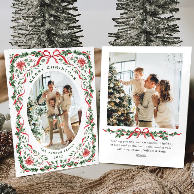 Cartão De Festividades Christmas Funky Whimsical Red Bow Wreath 2 Photo (Criador carregado)