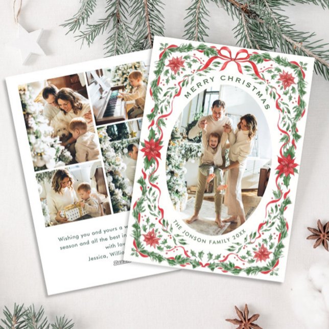 Cartão De Festividades Christmas Funky Whimsical Red Bow Wreath 5 Photo (Criador carregado)