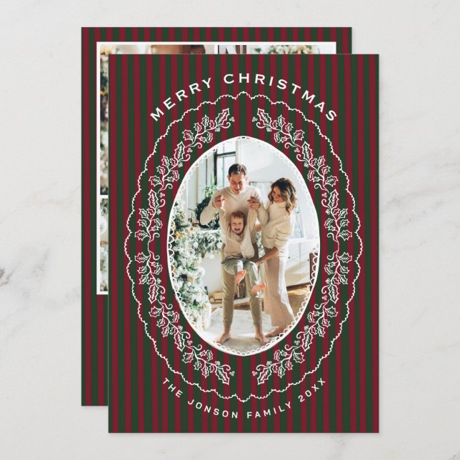 Cartão De Festividades Christmas Funky Whimsical Red Green 5 Photo (Frente/Verso)