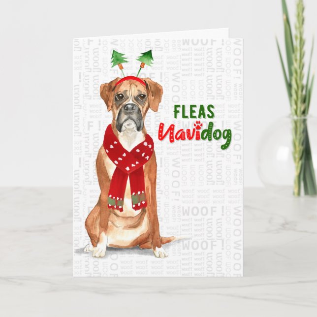 Cartão De Festividades Christmas Funny Boxer Dog Fleas NaviDOG (Frente)