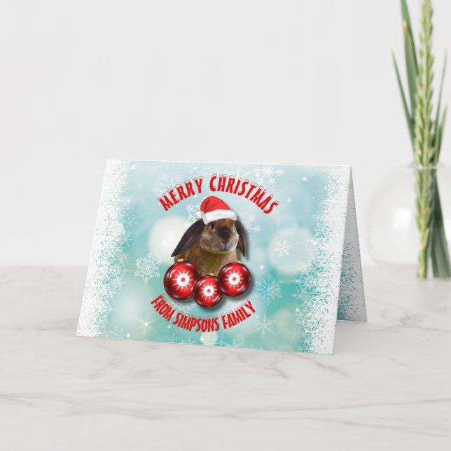 Cartão De Festividades Christmas Funny Cute Rabbit Bunny In Red Santa Hat (Frente)