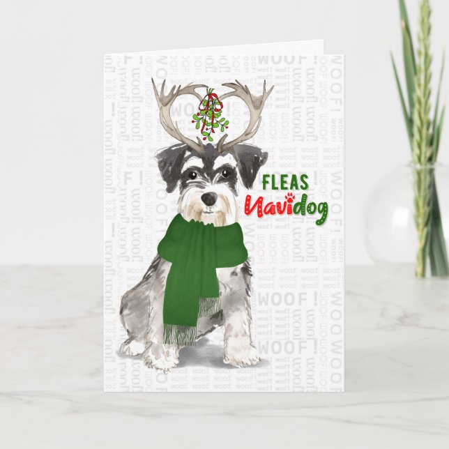 Cartão De Festividades Christmas Funny Miniature Schnauzer Fleas NaviDOG (Frente)