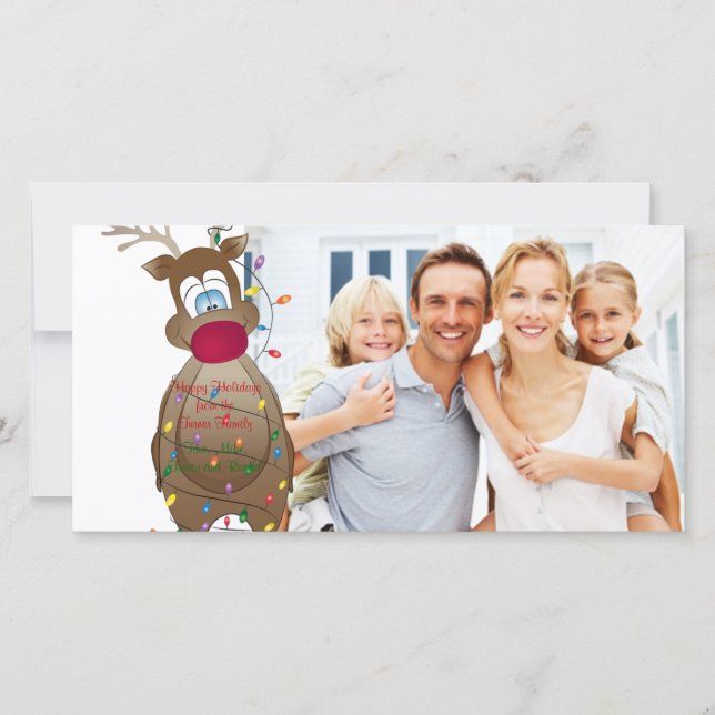 Cartão De Festividades Christmas Funny Reindeer Family Photo Card (Frente)
