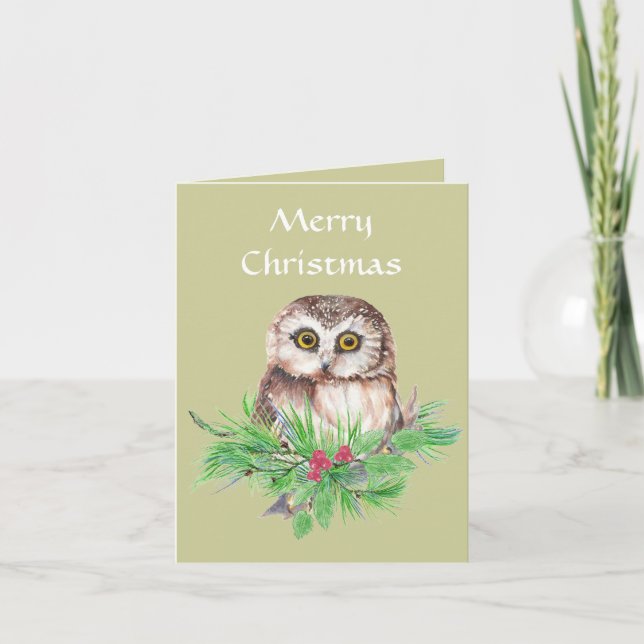 Cartão De Festividades Christmas General  Cute Little Owl, Bird Greeting (Frente)