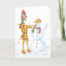 Cartão De Festividades Christmas Giraffe and Snowman