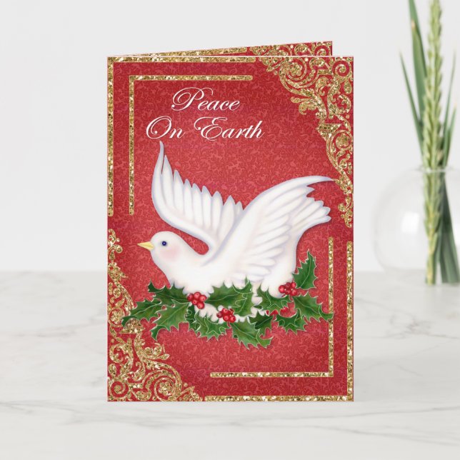 Cartão De Festividades Christmas Gold Dove & Holly (Frente)