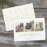 Cartão De Festividades Christmas Gold Elegant Floral Holiday 3 Photo<br><div class="desc">This design features Christmas holiday gold elegant floral,  family three 3 photo picture,  modern simple calligraphy script,  a minimalist merry Christmas greeting,  happy new year typography,  botanical gold greenery leaves,  modern elegant simple trendy,  with a modern calligraphy script font,  holiday leaves foliage,  Christmas holiday photo card</div>