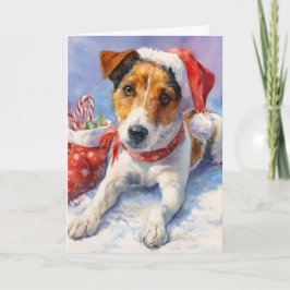 Cartão De Festividades Christmas Greeting Card with cute Jack Russell