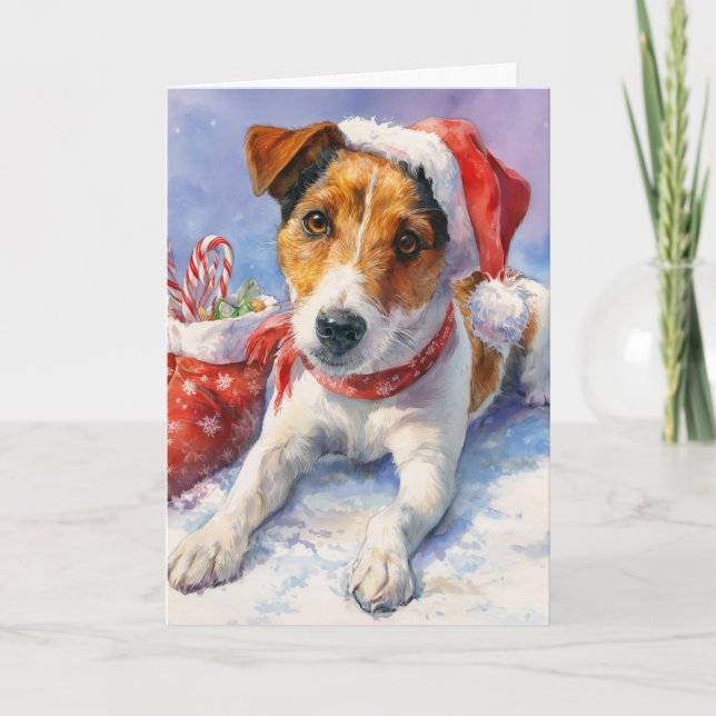 Cartão De Festividades  Christmas Greeting Card with cute Jack Russell (Frente)