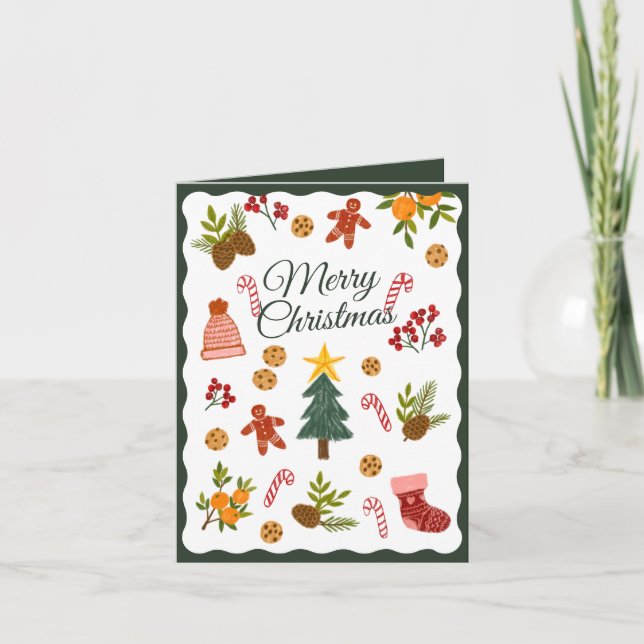 Cartão De Festividades Christmas Greeting Card With Seasonal Items (Frente)