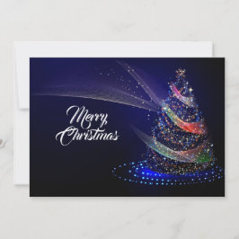 Cartão De Festividades Christmas Greeting Colorful Tree Navy Blue Rustic