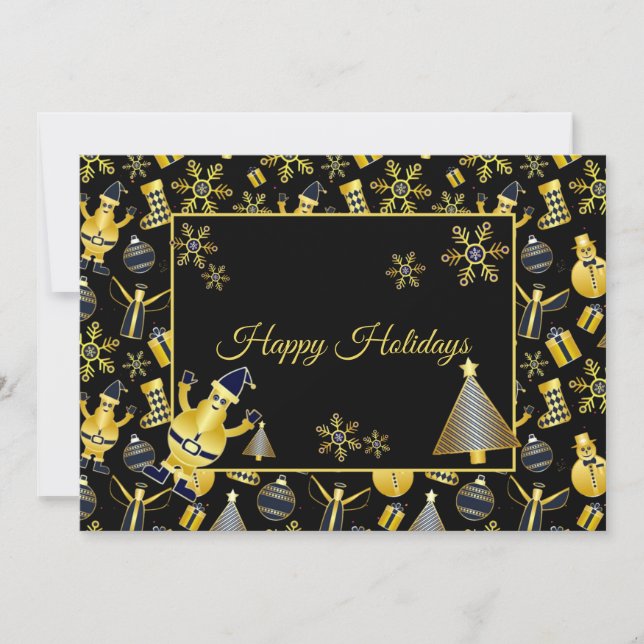 Cartão De Festividades  Christmas Greeting Gold Santa Snowman Gifts (Frente)