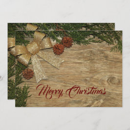 Cartão De Festividades Christmas Greeting Golden Bow Green Leaves Red