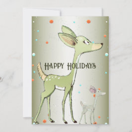 Cartão De Festividades Christmas Greeting Green Deers Holidays Cute