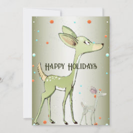 Cartão De Festividades Christmas Greeting Green Deers Holidays Cute