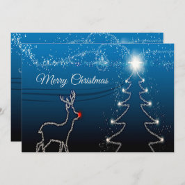 Cartão De Festividades Christmas Greeting Reindeer Tree Blue Sky Shiny