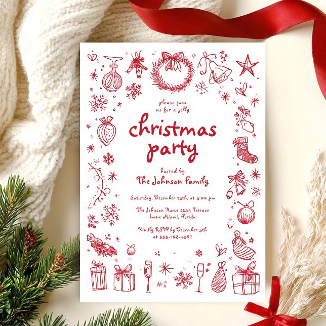 Cartão De Festividades Christmas Hand Drawn Party Invitation (Criador carregado)