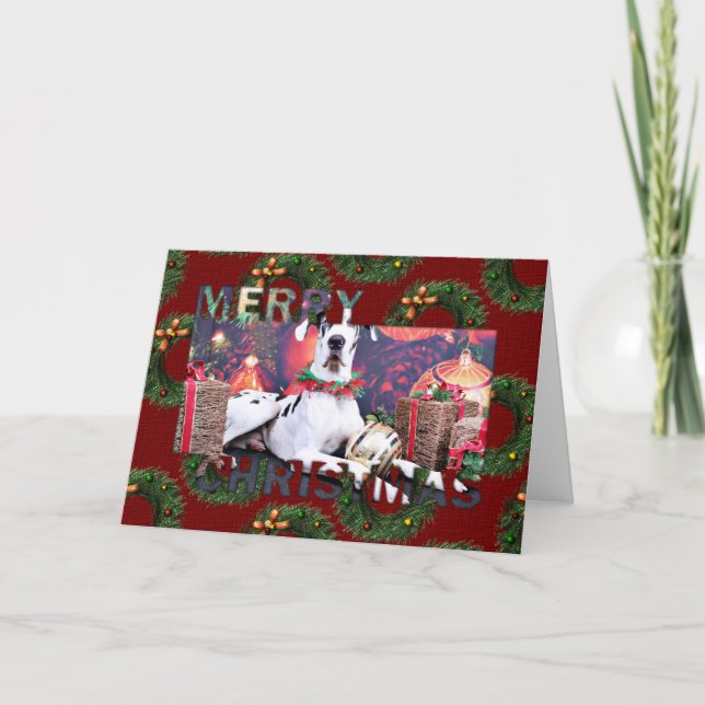 Cartão De Festividades Christmas - Harlequin Great Dane - Baron (Frente)