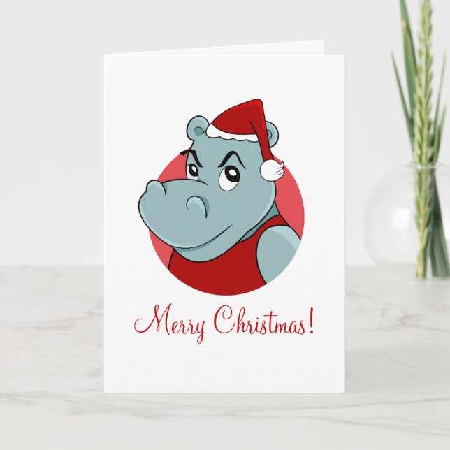 Cartão De Festividades Christmas hippo cartoon (Frente)