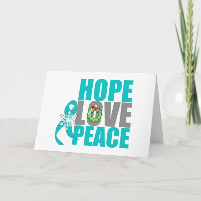 Cartão De Festividades Christmas Holiday Hope Love Peace Ovarian Cancer (Frente)