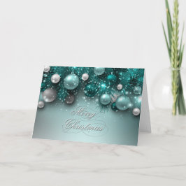 Cartão De Festividades Christmas Holiday Ornaments - Teal - Customize