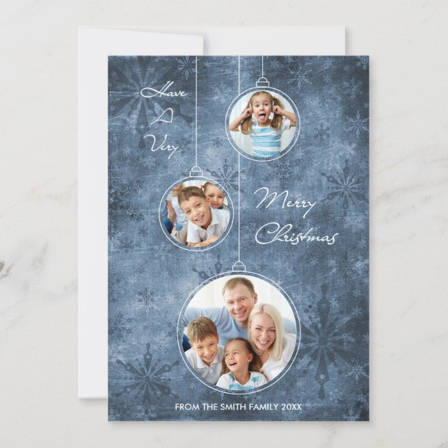 Cartão De Festividades Christmas Holiday Photo Card Blue Snowflakes (Frente)