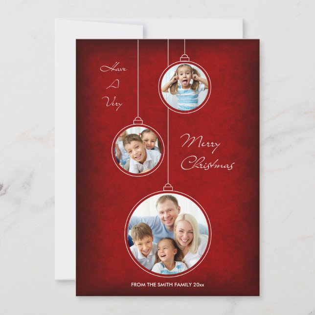 Cartão De Festividades Christmas Holiday Photo Card Red Ornament (Frente)