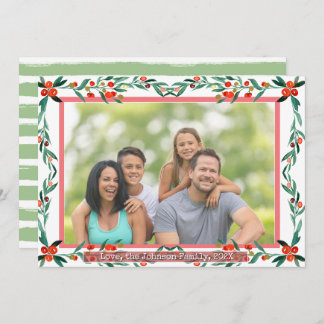 Cartão De Festividades Christmas Holly Botanical Watercolor Foliage Photo