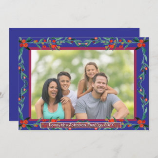 Cartão De Festividades Christmas Holly Botanical Watercolor Foliage Photo