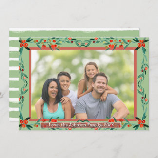 Cartão De Festividades Christmas Holly Botanical Watercolor Foliage Photo
