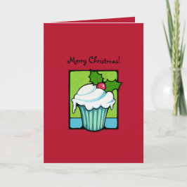 Cartão De Festividades Christmas Holly Cupcake red Card