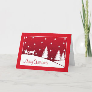 Cartão De Festividades Christmas Horse Drawn Sleigh Snow Scene Red
