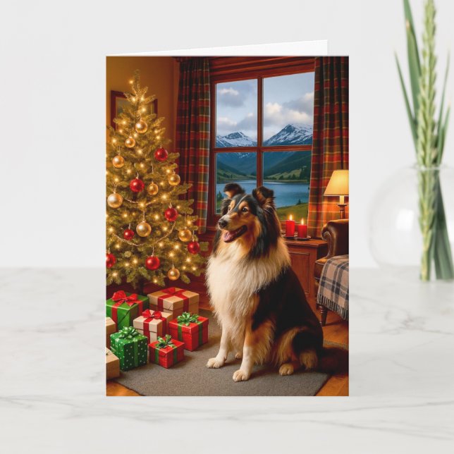 Cartão De Festividades Christmas In Scotland Collie Holiday Card (Frente)