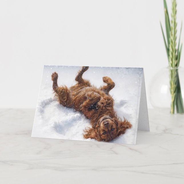 Cartão De Festividades Christmas Irish Setter Making a Snow Angel (Frente)