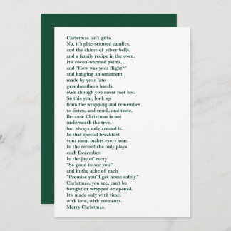 Cartão De Festividades Christmas Isn't Gifts (Green) Non Photo Poem Card