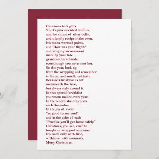 Cartão De Festividades Christmas Isn't Gifts Non Photo Holiday Poem Card