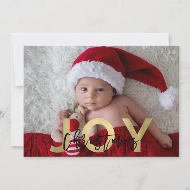 Cartão De Festividades CHRISTMAS JOY Gold Foil & Black Modern Photo (Frente)