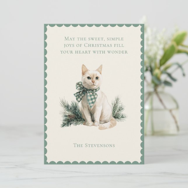 Cartão De Festividades Christmas Kitty Cat with Pine Flat Holiday Card (Em pé/Frente)