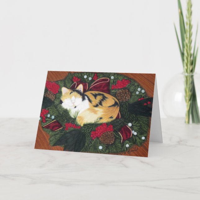 Cartão De Festividades Christmas Kitty Season's Greetings Holiday Card (Frente)