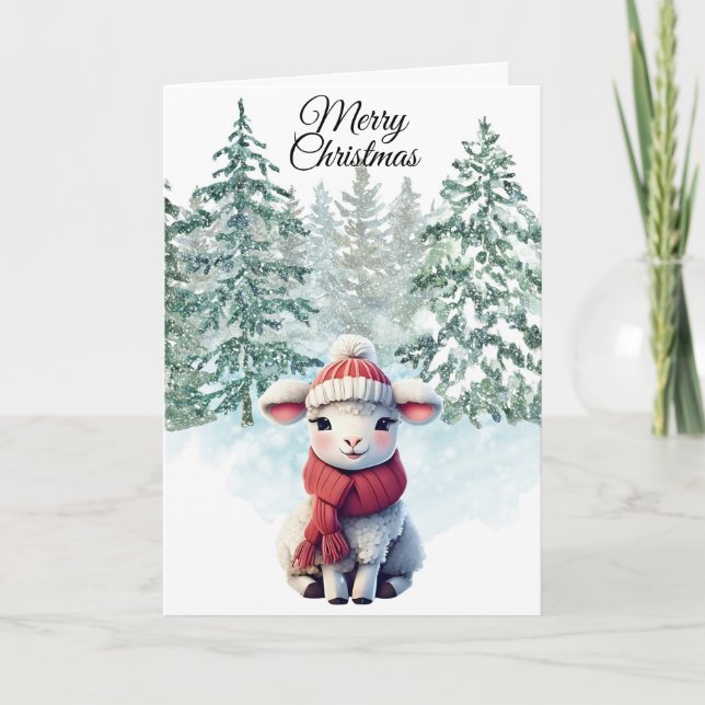 Cartão De Festividades Christmas Lamb Folded Holiday Card (Frente)