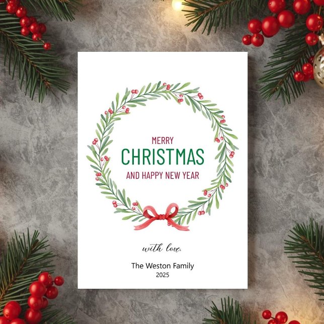 Cartão De Festividades Christmas Leaves Wreath Holiday Card (Criador carregado)