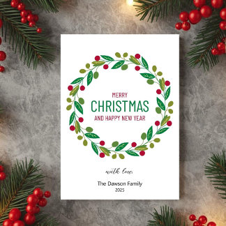 Cartão De Festividades Christmas Leaves Wreath Holiday Greeting Card